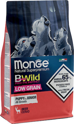 Monge BWild Low Grain All Breeds Puppy & Junior 2.5kg Hrană Uscată cu Puține Cereale pentru Cățeluși cu Cerb