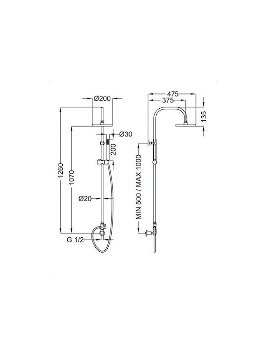 Ottone Meloda Fix Shower Column without Mixer 126cm Silver