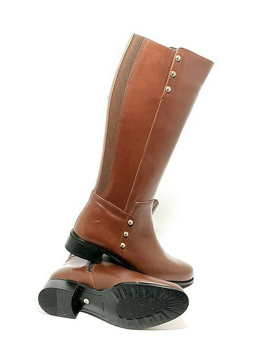 Leather Women's Boots with Rubber Tabac Brown