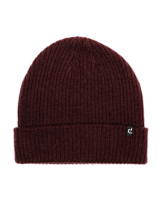 Emerson Beanie Unisex Beanie with Rib Knit in Burgundy color