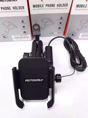 Motowolf Suport Telefon mobil Motocicletă cu braț reglabil 3.5-6.5" pentru pe volan cu încărcare