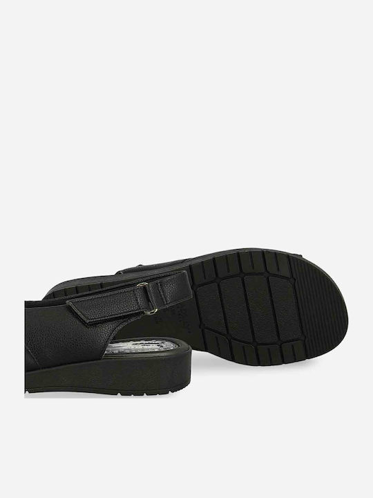 Leder Flache Sandalen für Damen Anatomisch in Schwarz Farbe