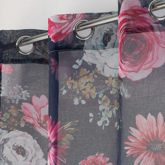 Douceur d'Intérieur Curtain with Grommet L-C Flower Life Prune 1626595 140x240cm