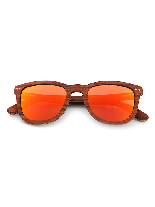 Daponte Women's Sunglasses with Brown Wooden Frame and Orange Polarized Mirror Lens DAP041R 2