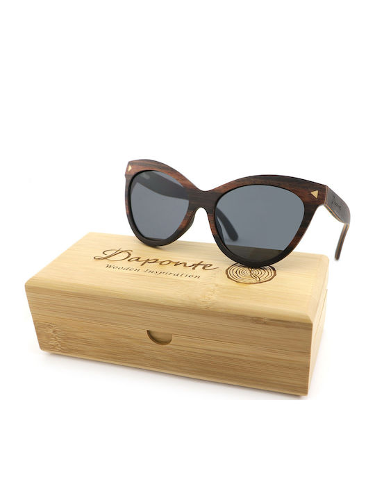 Daponte Damen Sonnenbrille mit Braun Holz Gestell und Gray Polarisiert Linse DAP025E 4