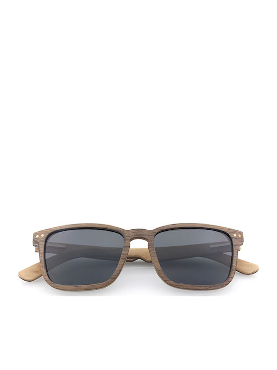 Daponte Women's Sunglasses with Brown Wooden Frame and Gray Polarized Lens DAP314W 4