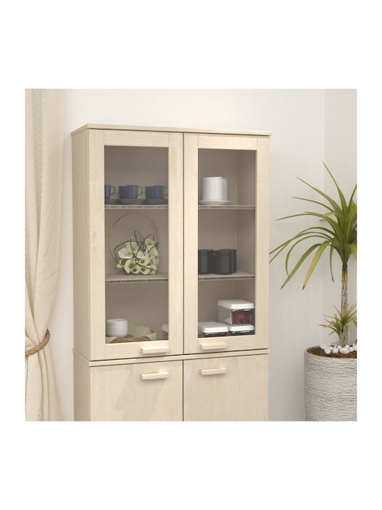 Wall Living Room Display Cabinet made of Solid Wood with Glass Honey Brown 85x35x100cm