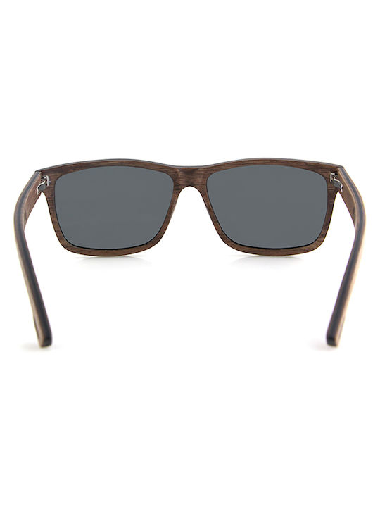 Daponte Men's Sunglasses with Brown Wooden Frame and Gray Polarized Lens DAP070W 4