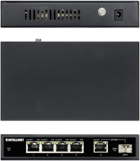 Intellinet IPS-05G-62W Unverwaltet L2 PoE+ Switch mit 4 Ports Gigabit (1Gbps) Ethernet