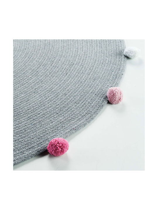 Pompom Party Παιδικό Χαλί Γκρι Στρογγυλό με Διάμετρο 90cm