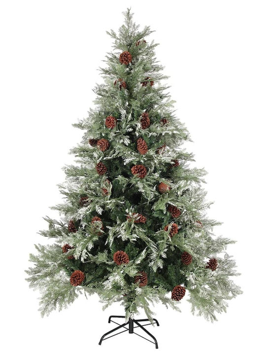 Snowy Christmas Green Tree with Metallic Base and Built in Branches H150cm