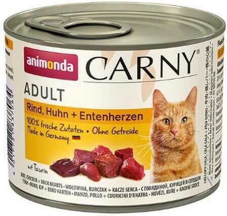 Animonda Carny Adult Nassfutter für Erwachsene Katzen in Dose mit Rindfleisch, Huhn und Ente 400gr