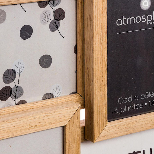 Atmosphera Multi Wall-Mounted Picture Frame 6 Photos with Beige Wooden Frame Atmosphera Multi Wall-Mounted Picture Frame 6 Photos with Beige Wooden Frame