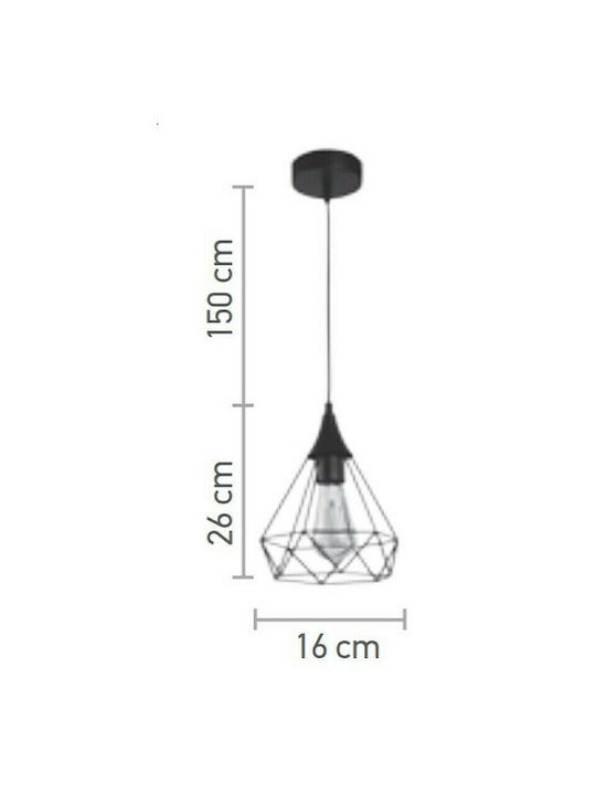 Inlight 4024 Κρεμαστό Φωτιστικό Μαύρο Πλέγμα με Ντουί E27 16x16εκ.