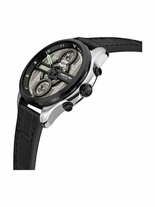 Kenneth Cole Modern Dress Ανδρικό Ρολόι 44mm Χρονογράφος Μπαταρίας με Μαύρο Δερμάτινο Λουράκι