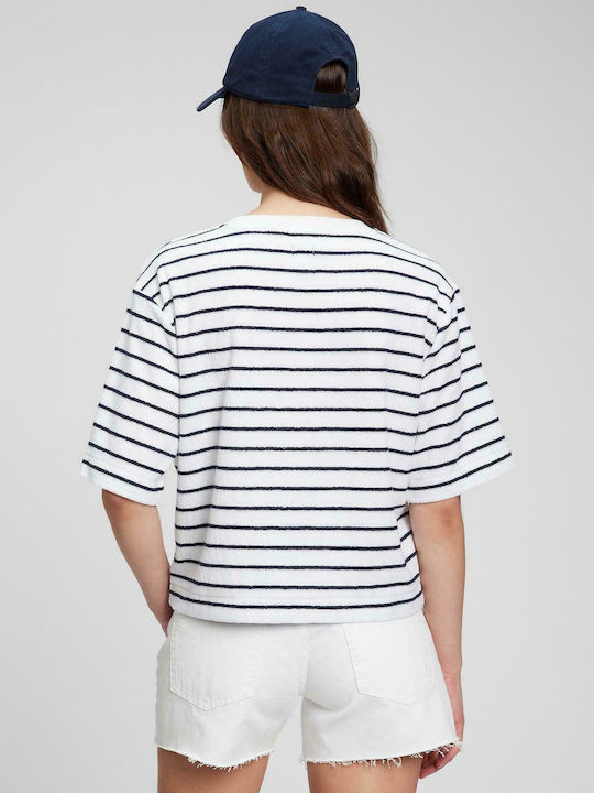GAP Women's Crop T-shirt Striped Navy Blue