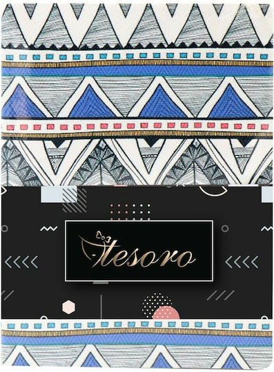 Tesoro Ethnic Σετ 4 Σημειωματάρια 120 Φύλλων Ριγέ με Σκληρό Εξώφυλλο Κίτρινα Μπλε Τρίγωνα