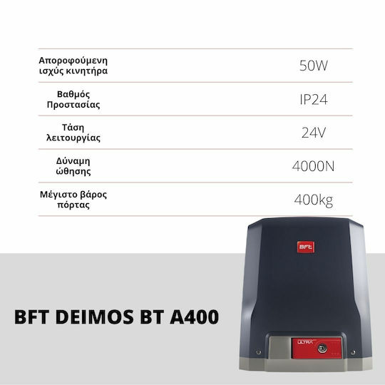 Bft Deimos BT Premium Kit Set Garage Door Motor for Sliding Door for Maximum Weight 400kg