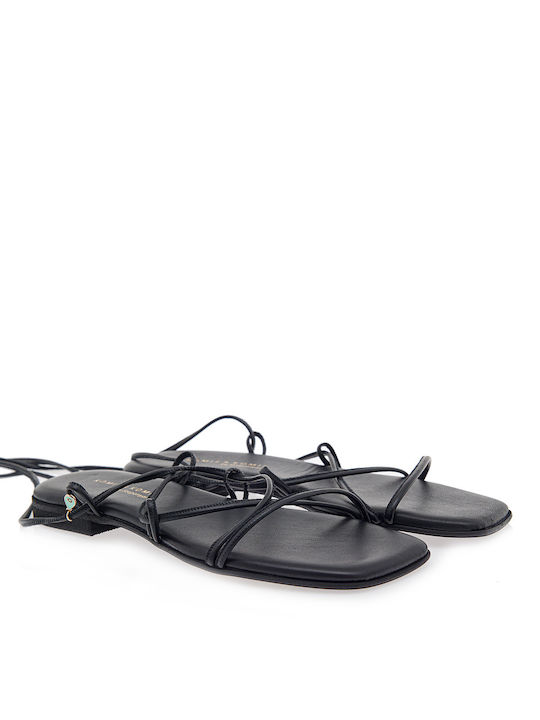 Komis & Komis Leather Women's Flat Sandals in Black Color