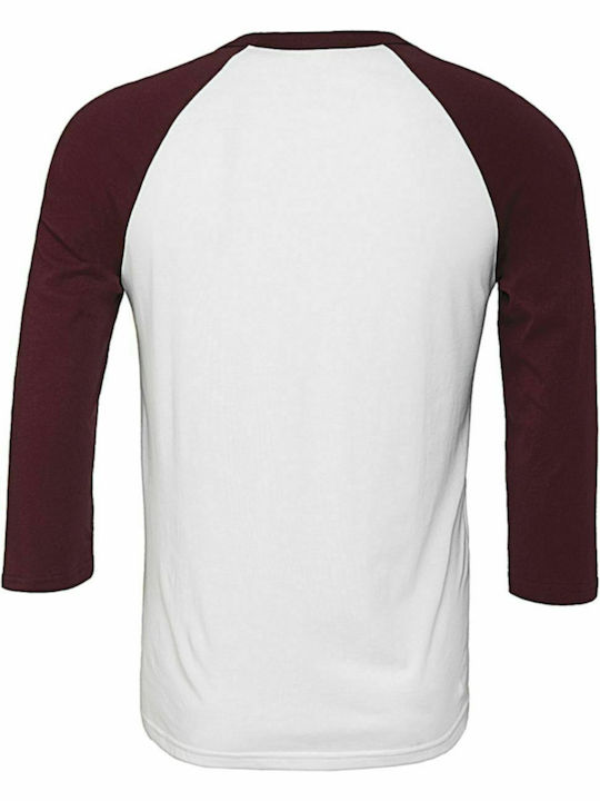 Bella Canvas Triblend Baseball Ανδρικό Διαφημιστικό T-shirt White/Maroon