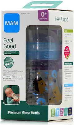 Mam Glasflasche Feel Good Organic Garden mit Silikonsauger für 0+, 0+ m, Monate Light blue Igel 170ml 1Stück