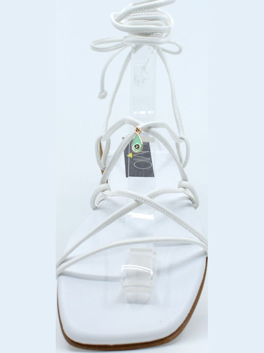 Leather Women's Flat Sandals in White Color