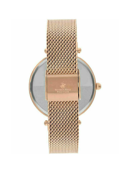 Beverly Hills Polo Club Crystals Watch with Pink Gold Metal Bracelet