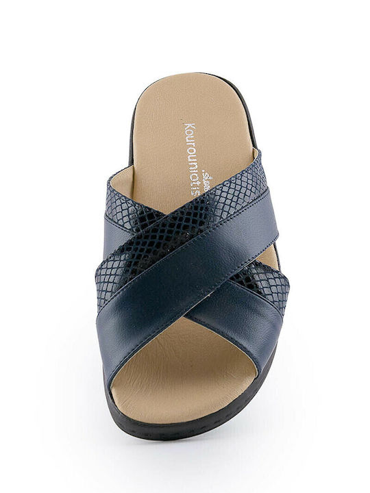 Women's Leather Platform Wedge Sandals Navy Blue