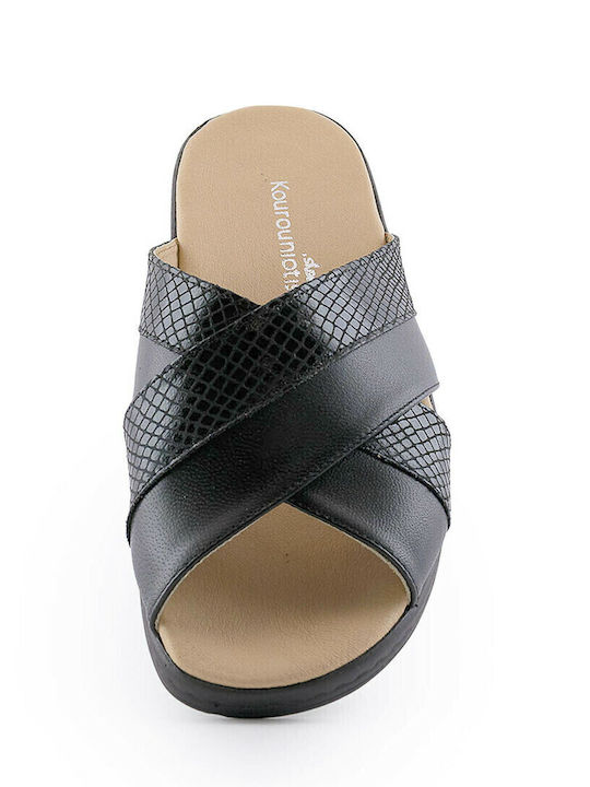 Women's Leather Platform Wedge Sandals Black