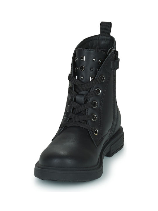 J ECLAIR Leather Kids Boots with Laces Black