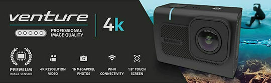 KitVision Venture Action Camera 4K Ultra HD Υποβρύχια (με Θήκη) με Οθόνη Αφής 1.8" και Wi-Fi Μαύρη
