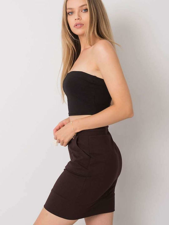 Fancy High Waist Mini Skirt in Brown color