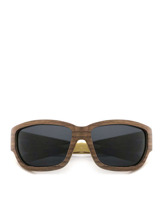 Daponte Men's Sunglasses with Brown Wooden Frame and Gray Polarized Lens DAP01WA 4