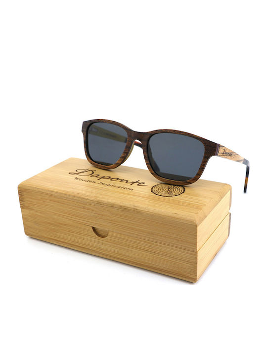 Daponte Men's Sunglasses with Brown Wooden Frame and Gray Polarized Lens DAP439D 4