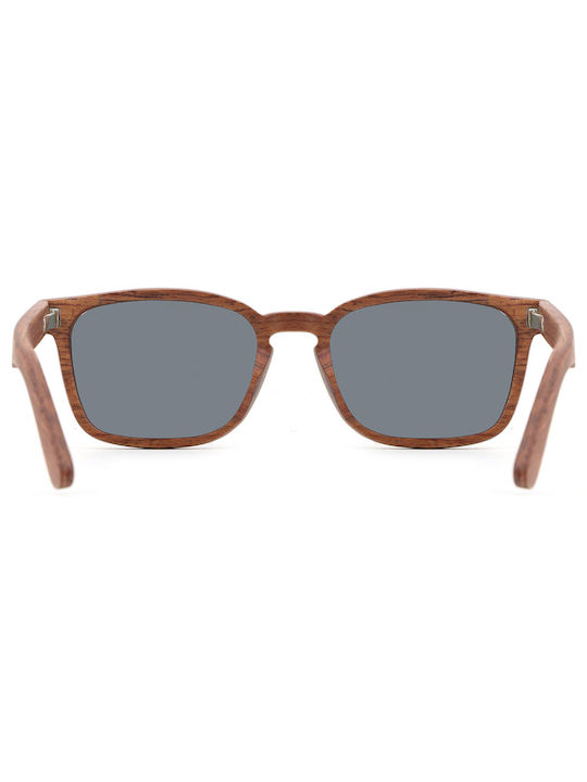 Daponte Women's Sunglasses with Brown Wooden Frame and Gray Polarized Lens DAP451H 4