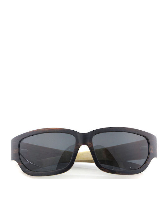 Daponte Men's Sunglasses with Brown Wooden Frame and Gray Polarized Lens DAP01E 4