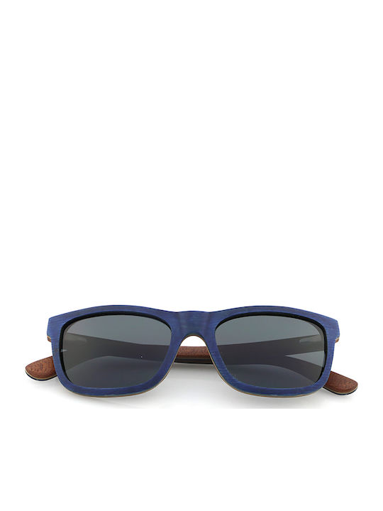 Daponte Men's Sunglasses with Blue Wooden Frame and Gray Polarized Lens DAP344C 4
