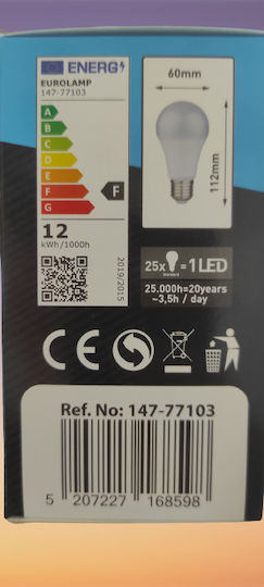 Eurolamp LED Bulbs 12W 112mm for Socket E27 and Shape A60 Cool White 1160lm 2pcs