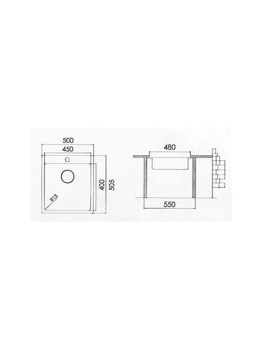 Excel Victoria 720MAS382 Ένθετος Νεροχύτης Inox Σατινέ Μ50xΠ50.5cm Ασημί