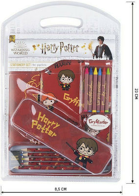 Cerda Kids Stationery Set with Pencil, Sharpener, Eraser, Notepad and Pencil Case 16pcs Harry Potter Red Stationery