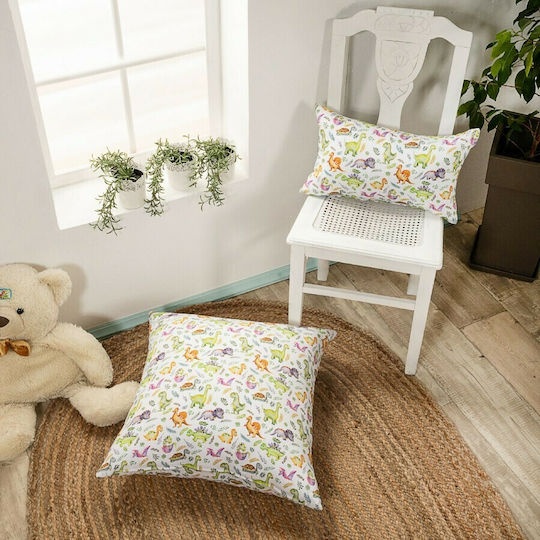 Teoran Față De Pernă Decorativă Pentru Copii Dino Albă 50x30cm