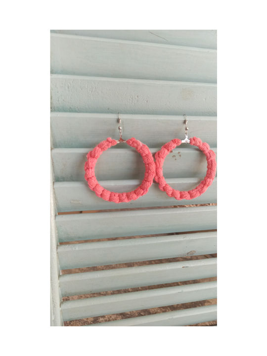 Σκουλαρίκια Macrame Κρικος Πλεκτος Κοραλι