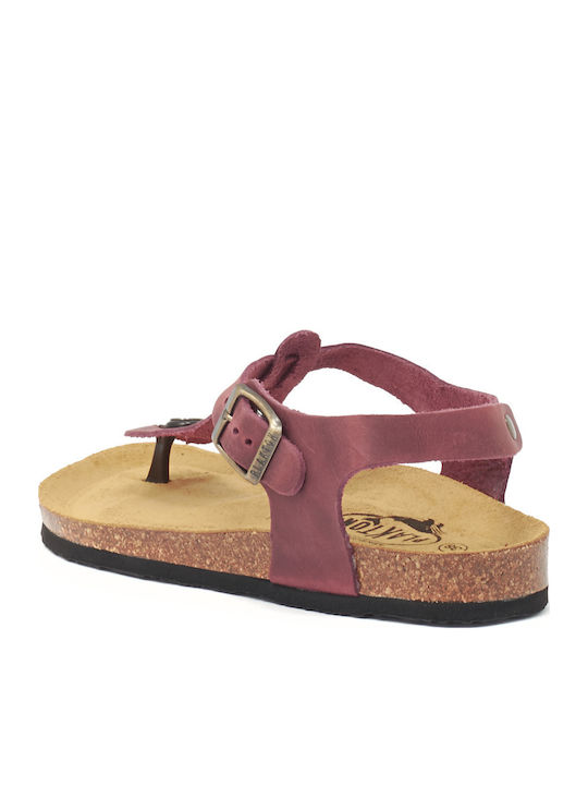Leather Women's Flat Sandals with Strap Burdeos