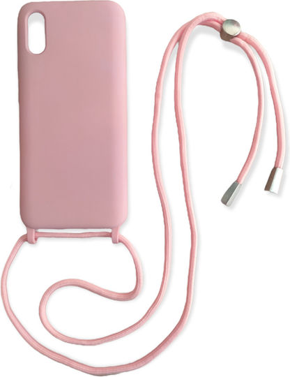 Liquid Back Cover Σιλικόνης με Λουράκι Ροζ (iPhone X / Xs)