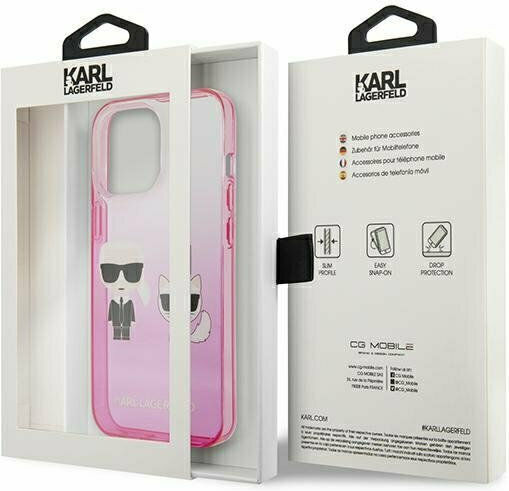 Karl Lagerfeld Ikonik Karl & Choupette Umschlag Rückseite Kunststoff Pink Gradient (iPhone 13 Pro)