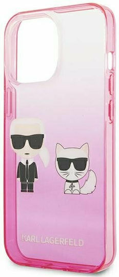 Karl Lagerfeld Ikonik Karl & Choupette Umschlag Rückseite Kunststoff Pink Gradient (iPhone 13 Pro)