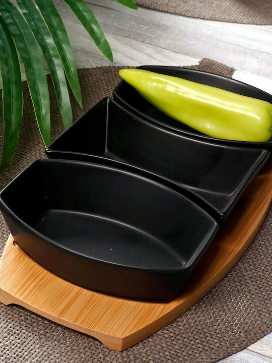 HFA Porcelain Dessert Divided Serving Tray with 3 Slots Black 31x16x6cm
