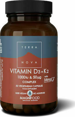 TerraNova D3 + K2 Vitamin for Immune System Boost 1000iu 100 veg. caps