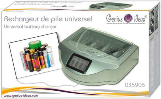 Genius Ideas GI-035907 Φορτιστής 4 Μπαταριών Ni-MH Μεγέθους AA/AAA/D σε Ασημί χρώμα