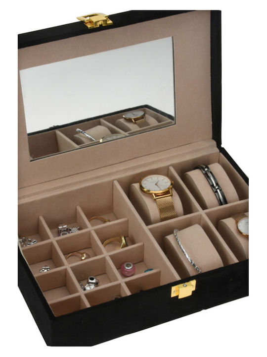 Velvet Jewellery Box with Mirror Black 25x16x7cm
